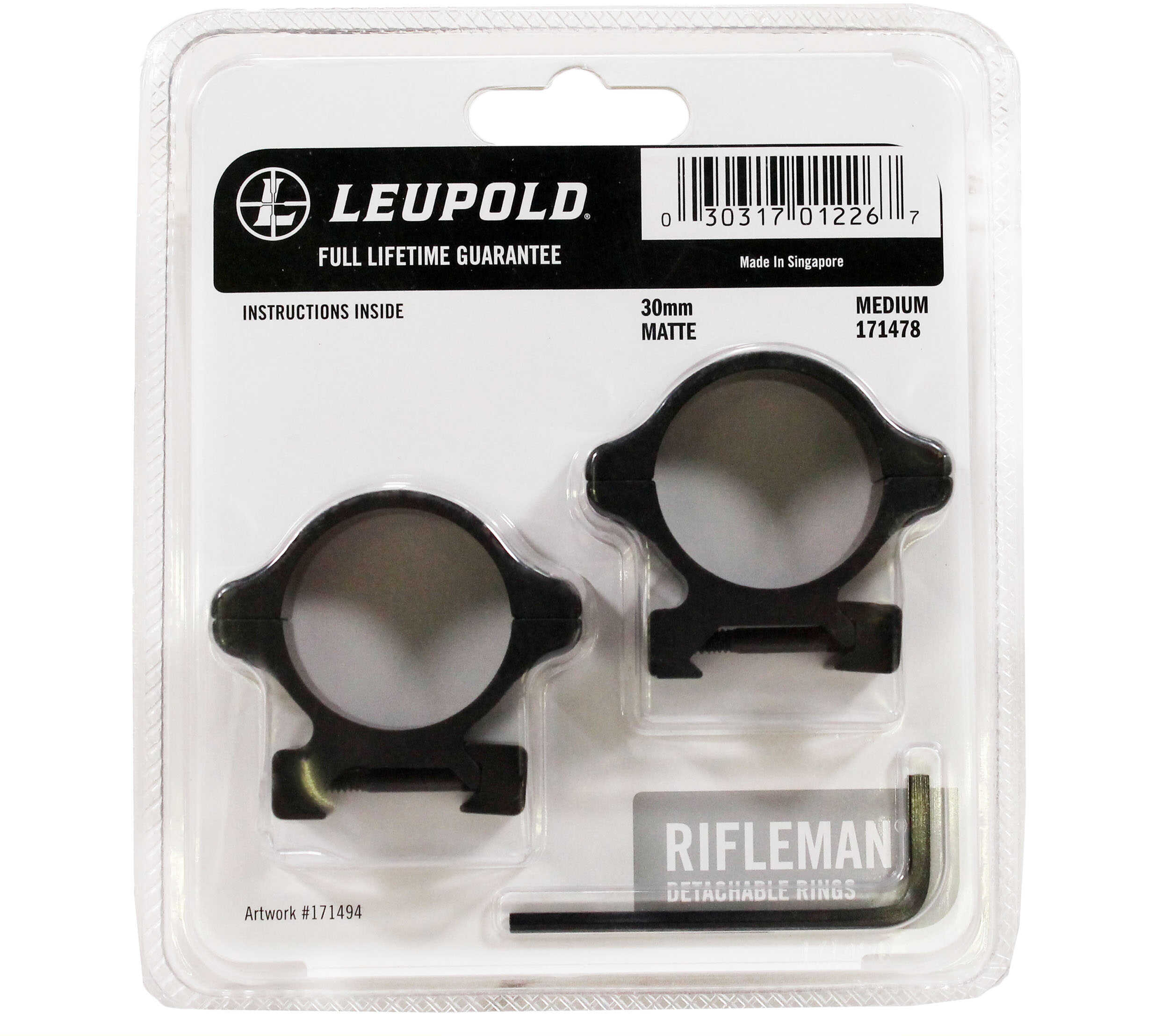 Leupold Rifleman Detachable Rings 30mm, Medium, Matte Black Md: 171478