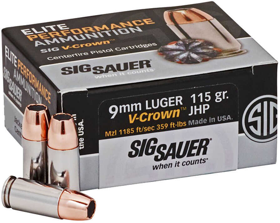 9mm Luger 50 Rounds Ammunition Sig Sauer 115 Grain Jacketed Hollow Point