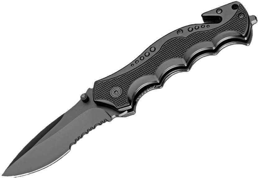 Boker Knives Magnum Folding Knife BMF Rescue 2 3/4" Black Drop Point Combo Blade Aluminum Handle