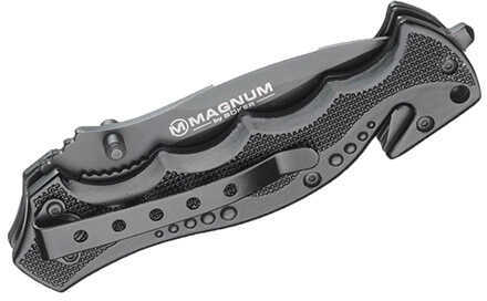 Boker Knives Magnum Folding Knife BMF Rescue 2 3/4" Black Drop Point Combo Blade Aluminum Handle