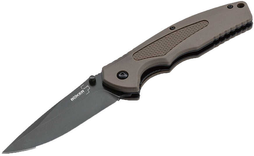 Boker Knives Plus Folding Knife Gemini NGA Assisted, 3 1/2" VG-10 Blade, Coyote FRS Handle, Rubber Inserts