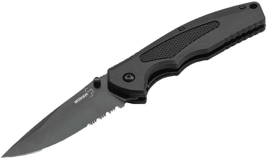 Boker Knives Plus Folding Knife Gemini NGA Assisted, 3 1/2" VG-10 Combo Blade, Black FRS Handle, Rubber Inserts