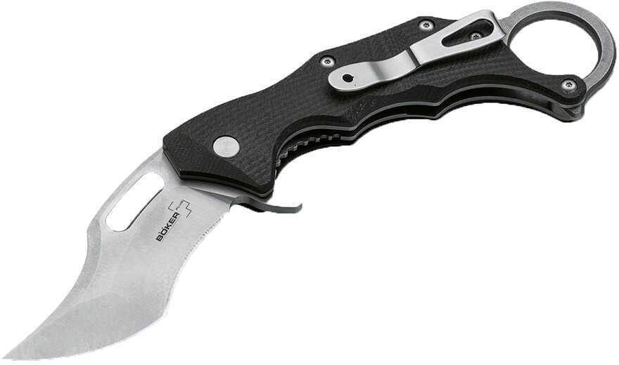 Boker Knives Plus Folding Knife Wildcat X-Large Karambit Flipper, 3.375" D2 Stonewash Blade, G10 Handle