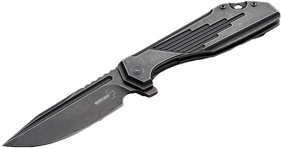 Boker Knives Plus Folding Knife Lateralus Flipper, 3 1/2" D2 Black Stonewashed Blade and Stainless Steel Handle