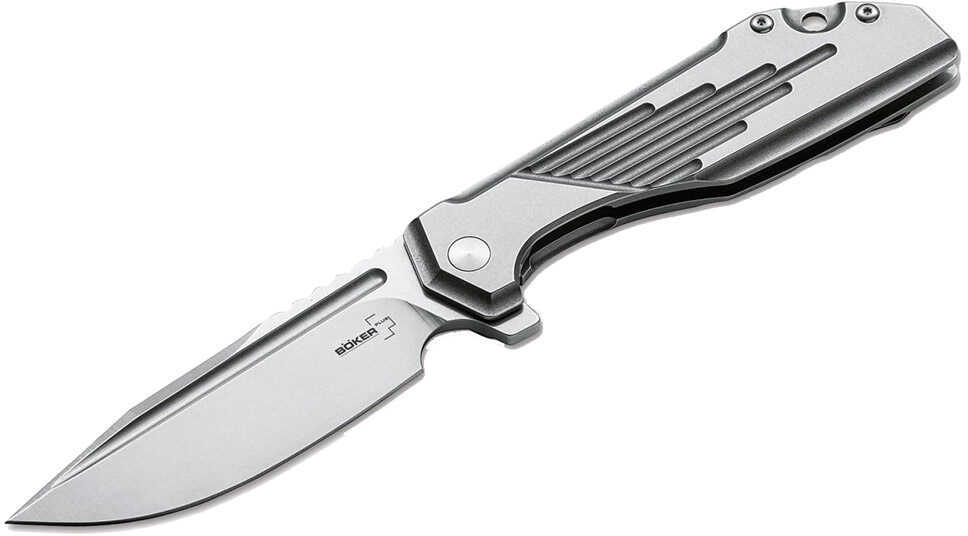 Boker Knives Plus Folding Knife Lateralus Flipper, 3 1/2" D2 Stonewashed Blade, Stainless Steel Handle