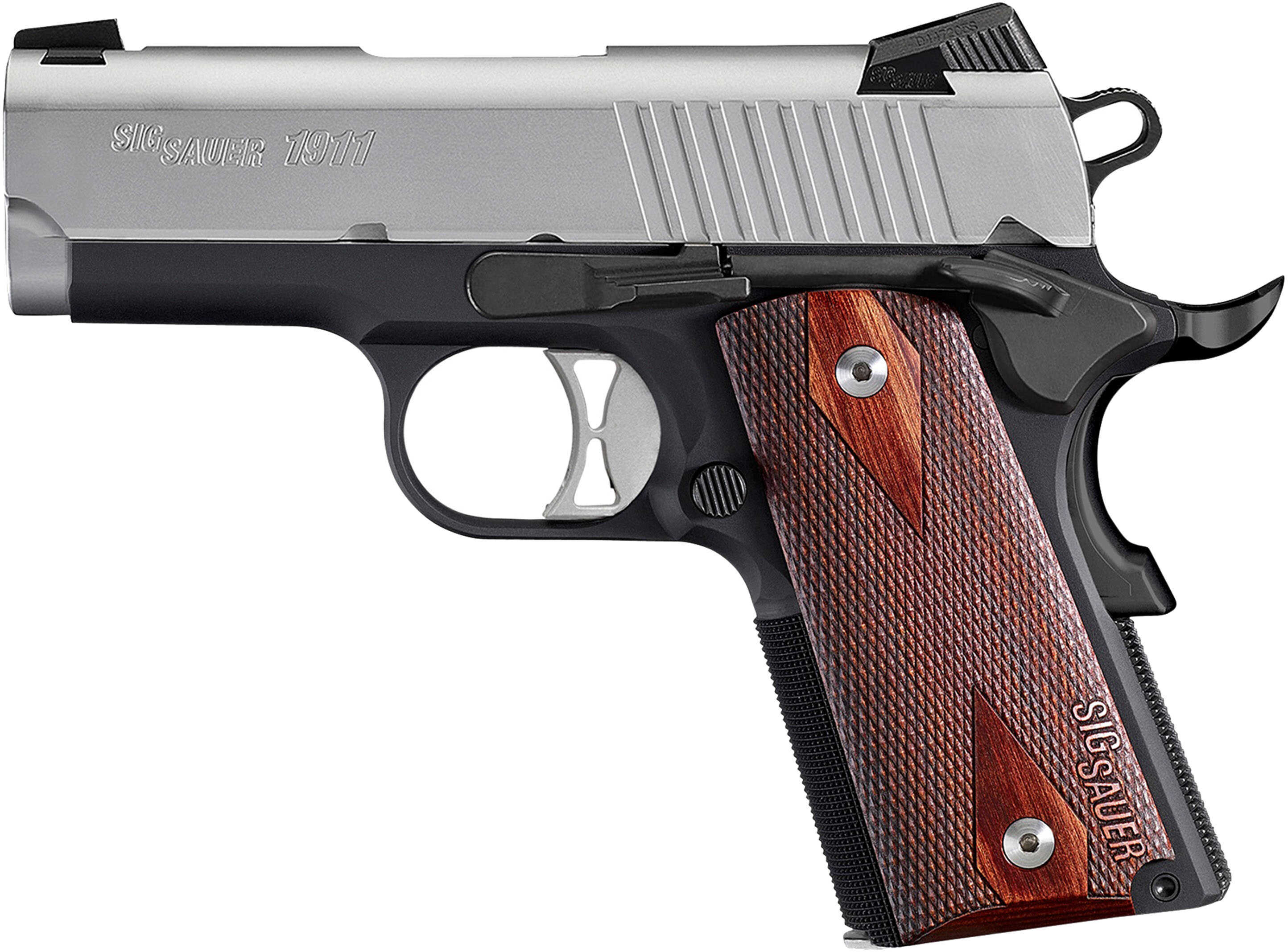 Sig Sauer 1911 Ultra Compact Single 9mm Luger 3.3" Barrel 8 Round Capacity Rosewood Grip Black Nitron Stainless Steel