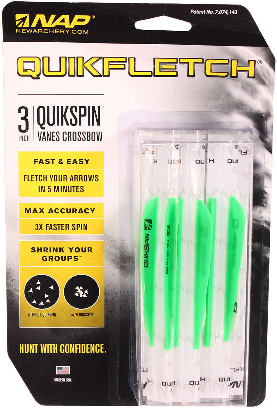 New Archery Products Quikfletch Twister Arrow Fletching System 3", White/Green/Green, Package of 6