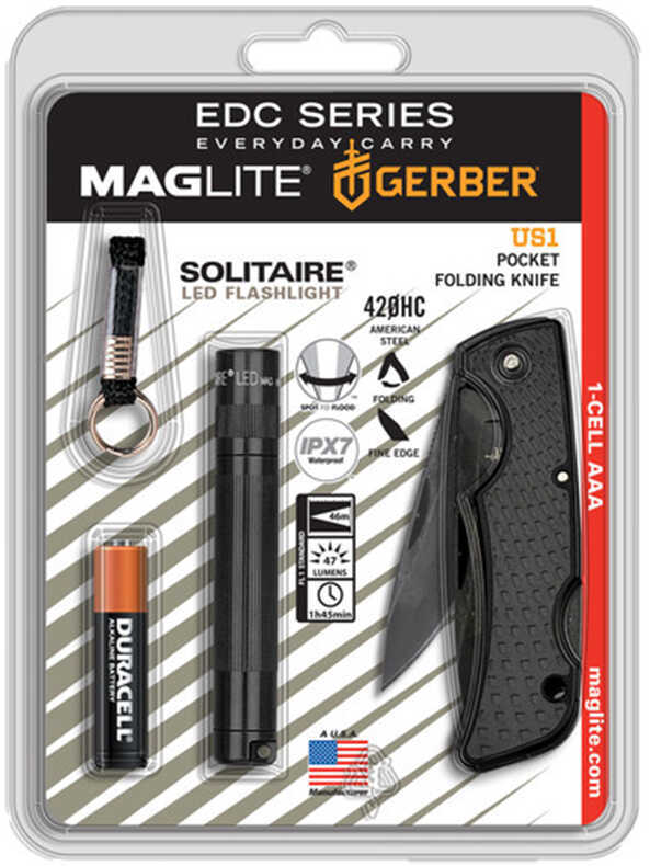 Maglite Solitaire LED with Gerber Knife Combo, Black