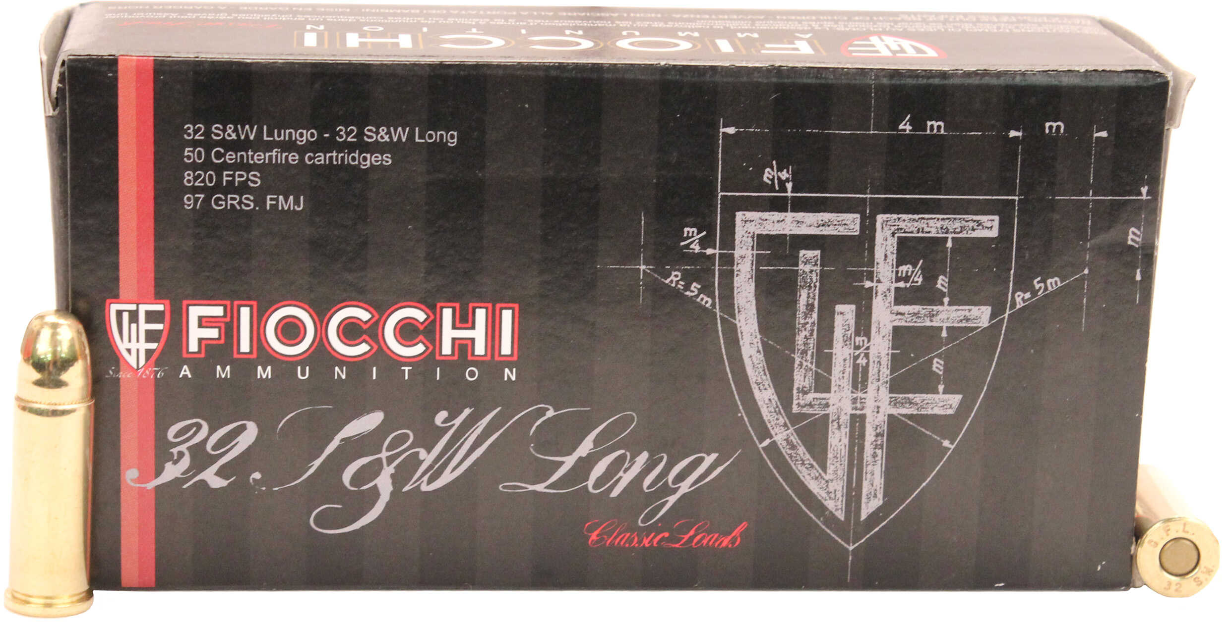 32 S&W Long 50 Rounds Ammunition Fiocchi Ammo 97 Grain Full Metal Jacket