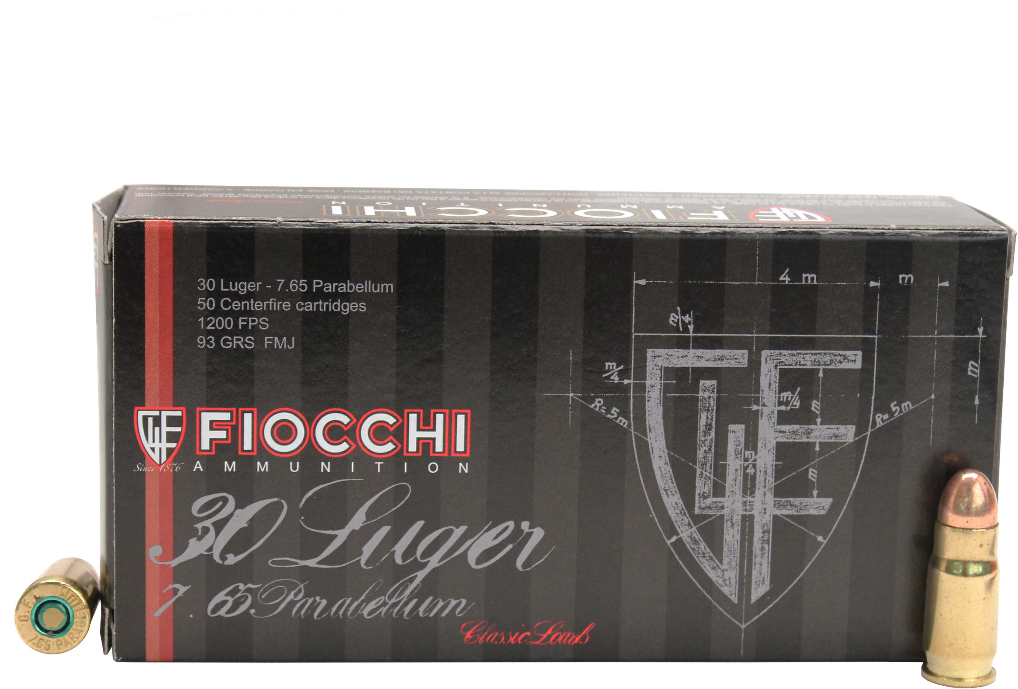 30 Luger 50 Rounds Ammunition Fiocchi Ammo 93 Grain Full Metal Jacket