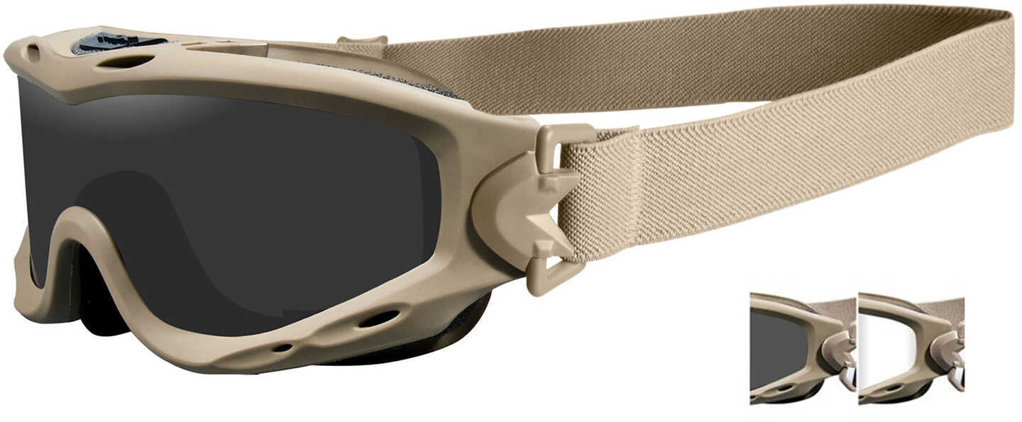 Wiley X Spear Goggles Tan 499 Frame, Smoke Gray and Clear Lens