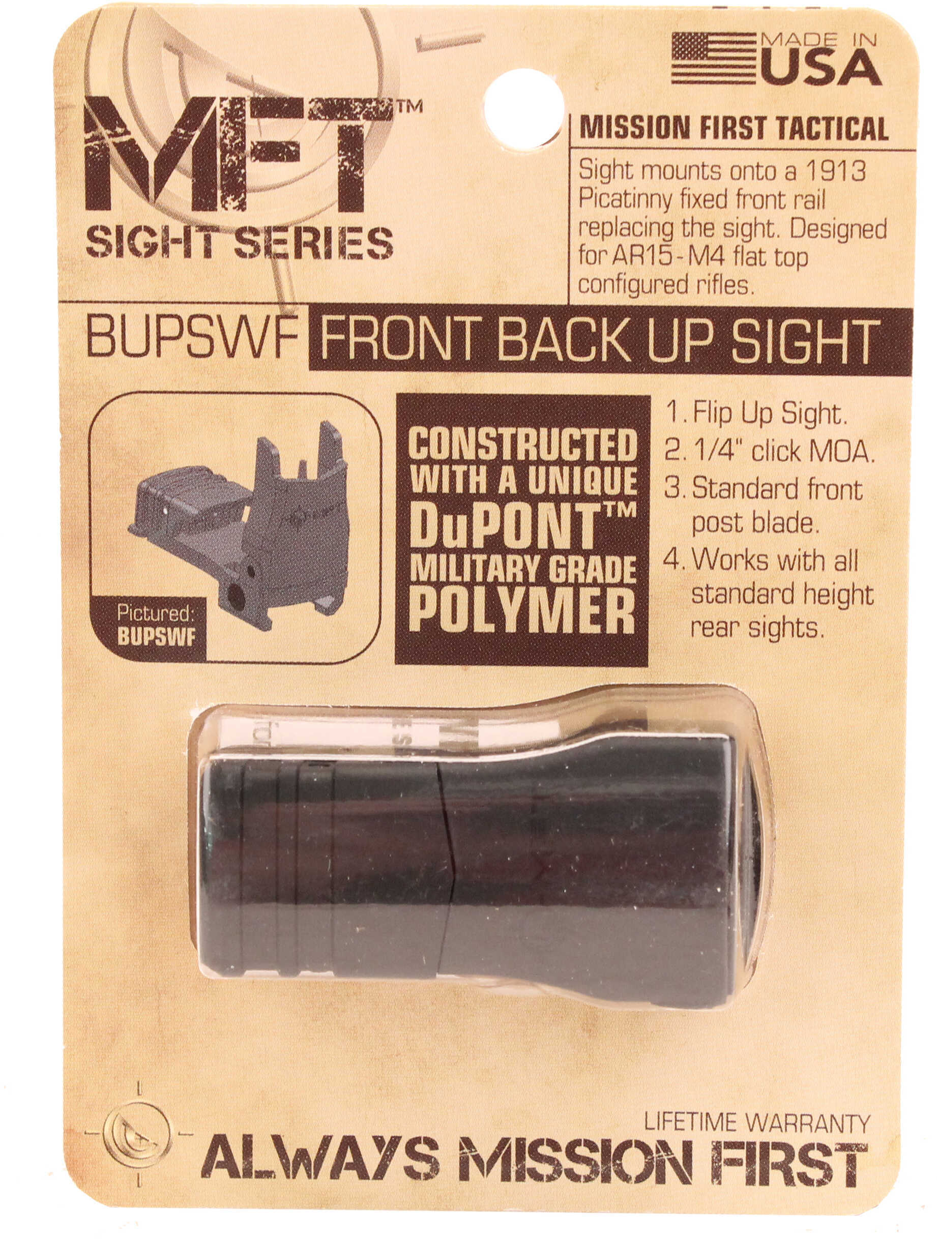 Mission First Tactical Front Backup Polymer Flip Up Sight Adjustable Elevation Black Md: BUPSWF