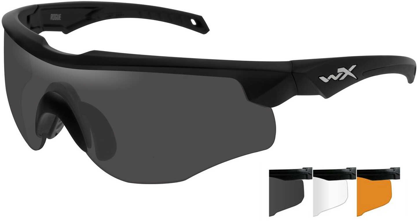 Wiley X WX Rogue Comm Temples Sunglasses Matte Black Frame, Smoke Gray, Light Rust, and Clear Lens