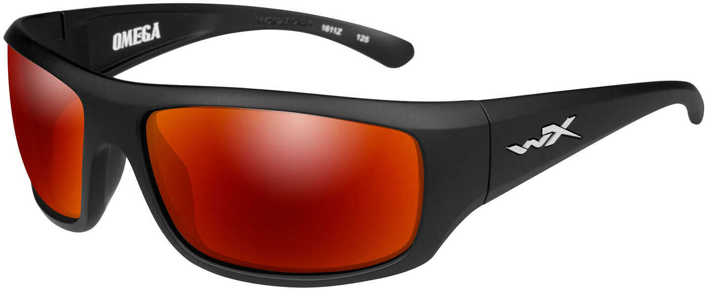 Wiley X WX Omega Sunglasses Matte Black Frame, Polarized Crimson Mirror Lens