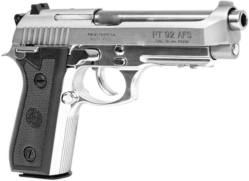 Taurus PT92 Pistol 9mm Luger Fixed Sights 5" Barrel 17+1 Rounds Stainless Steel Finish Rubber Grips 192015917