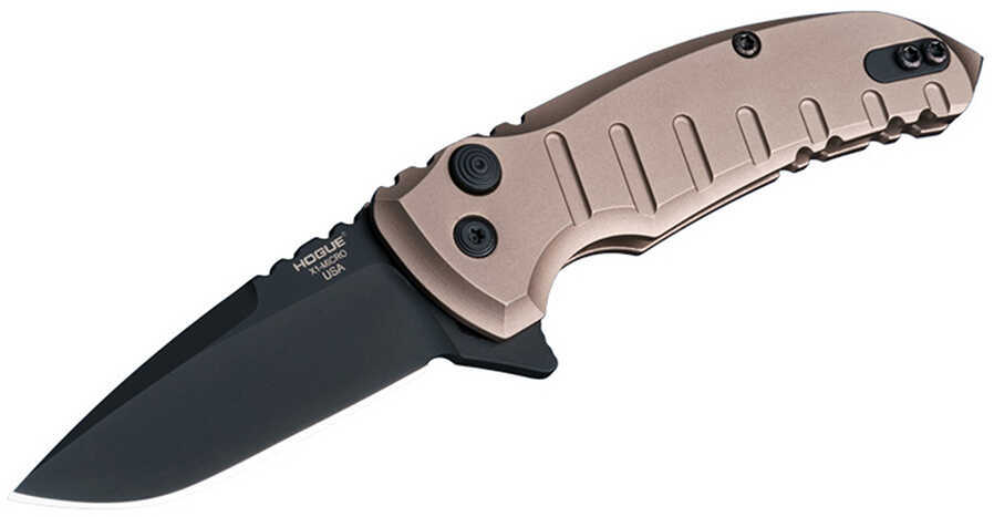 Hogue Grips X1-Microflip Folding Knife Black Plain Drop Point Blade 2.75" Aluminum FDE 24177