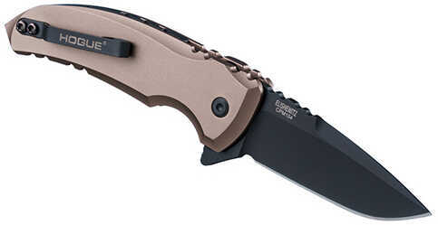 Hogue Grips X1-Microflip Folding Knife Black Plain Drop Point Blade 2.75" Aluminum FDE 24177