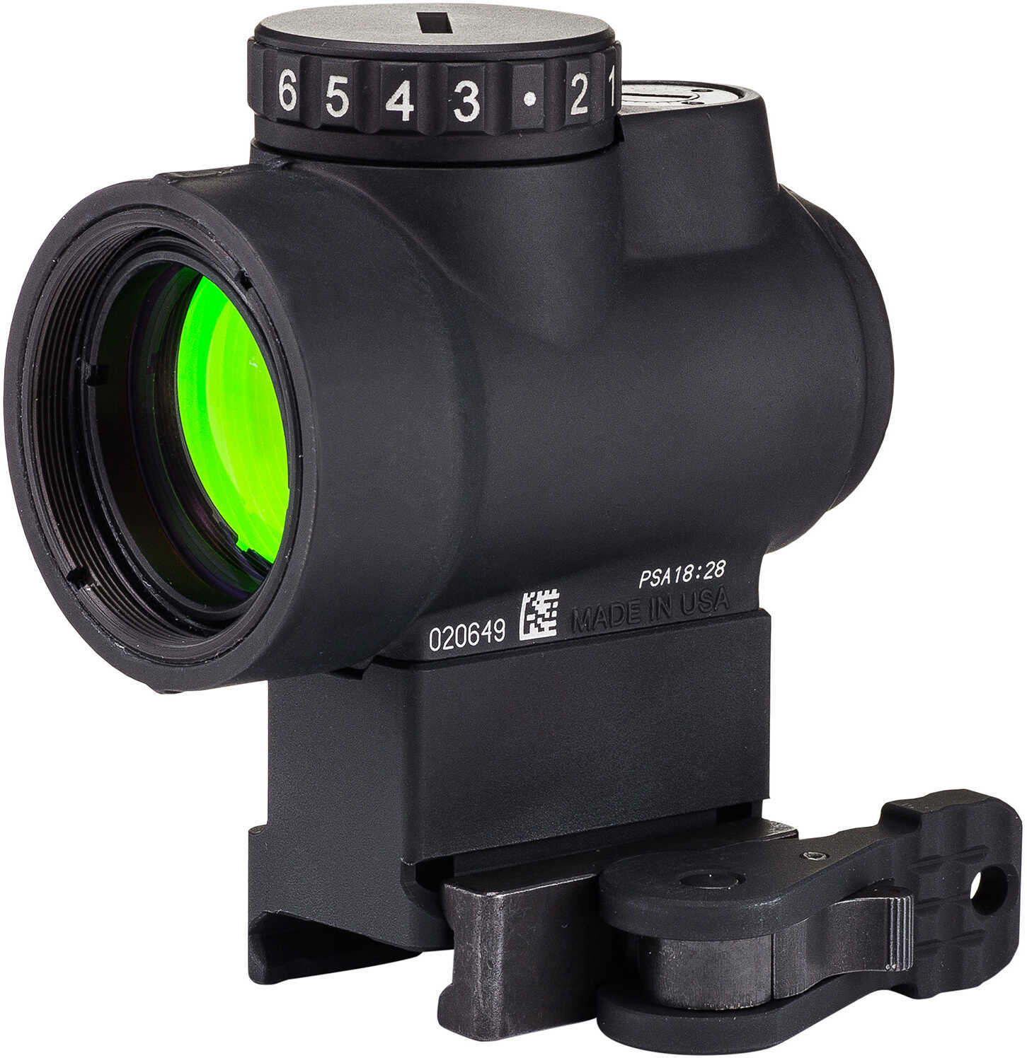 Trijicon Miniature Rifle Optic (MRO) Sight 2.0 MOA Adj Green Dot with Lower 1/3 Co-Witness Levered QR Mount, Matte Black