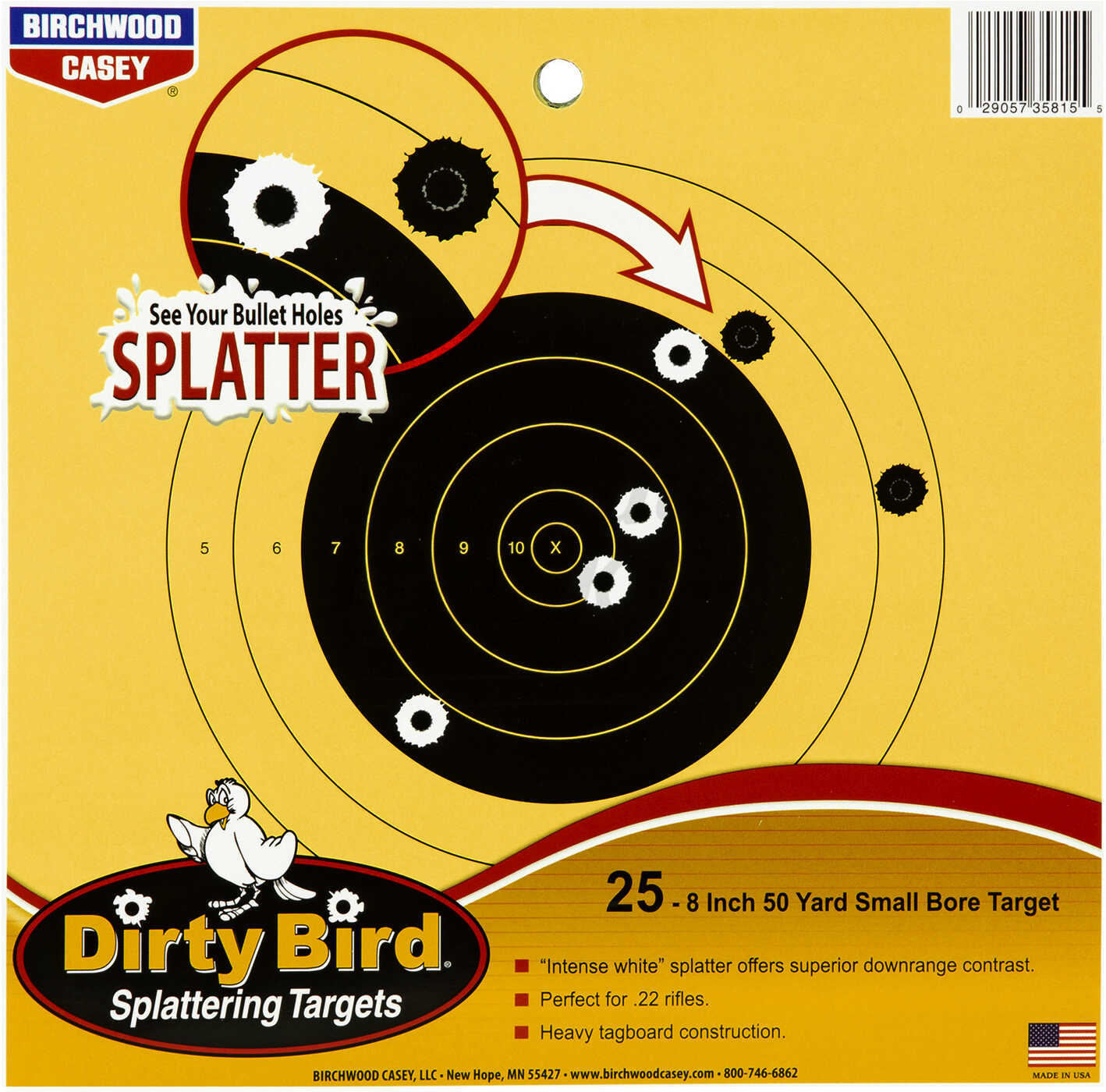 Birchwood Casey Dirty Bird 8" 50 Yard Small Bore Target 25 Targets 35815