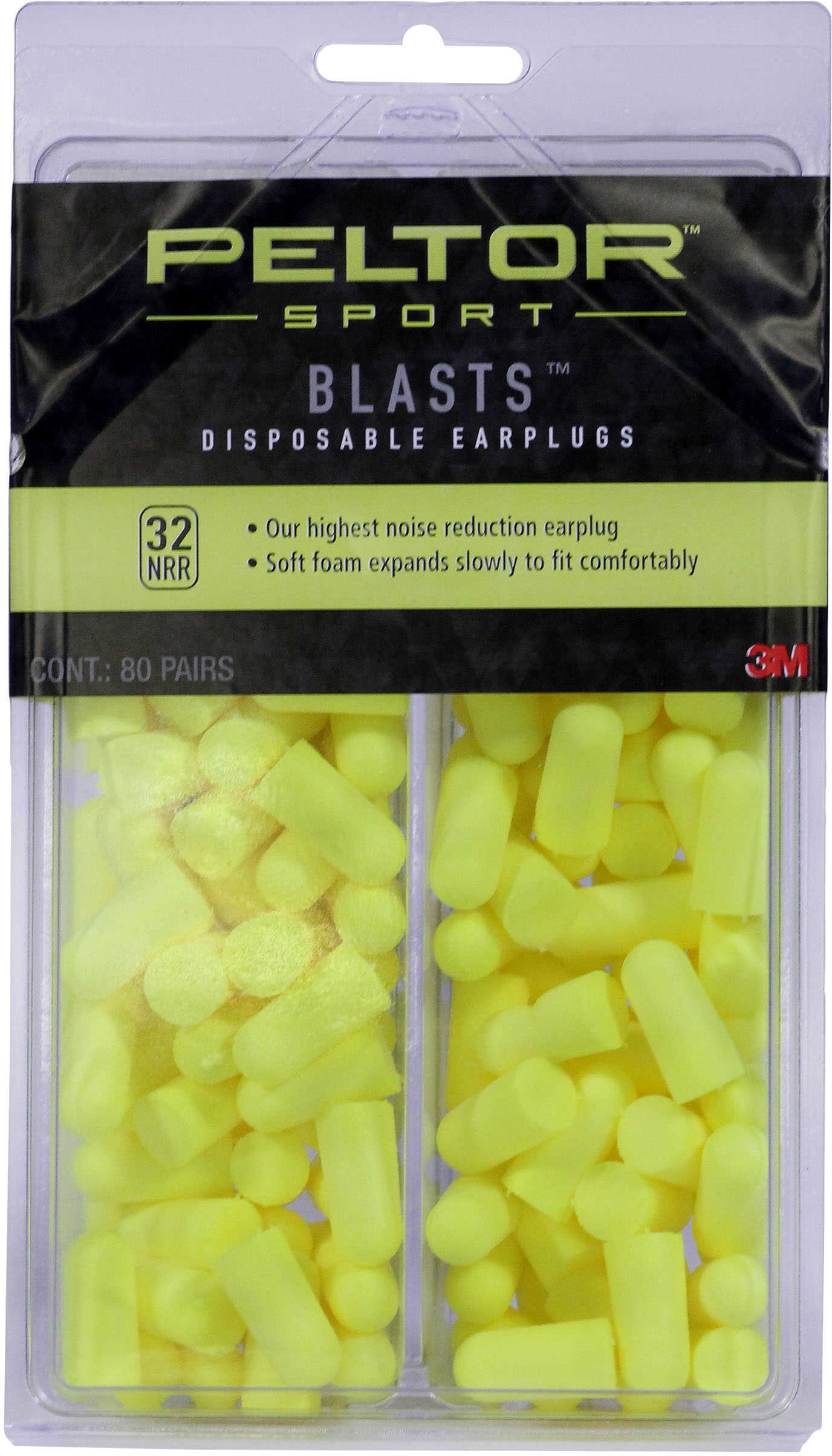 Peltor Sports Blast Disposable EARPLUGS Neon Yellow 80 Pairs