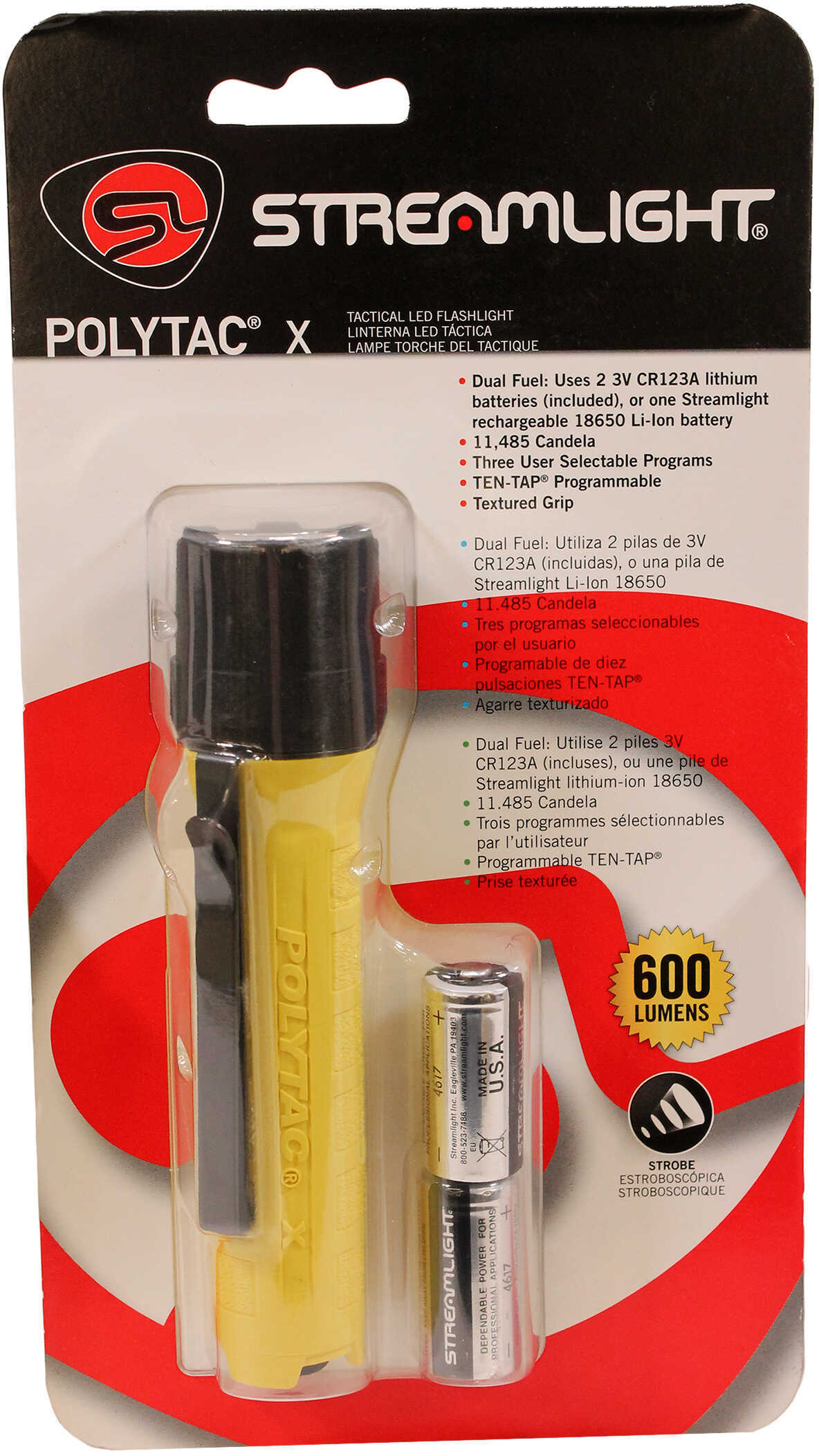 Streamlight PolyTac X Professional Tactical Light 600 Lumens, Yellow, Clam Package