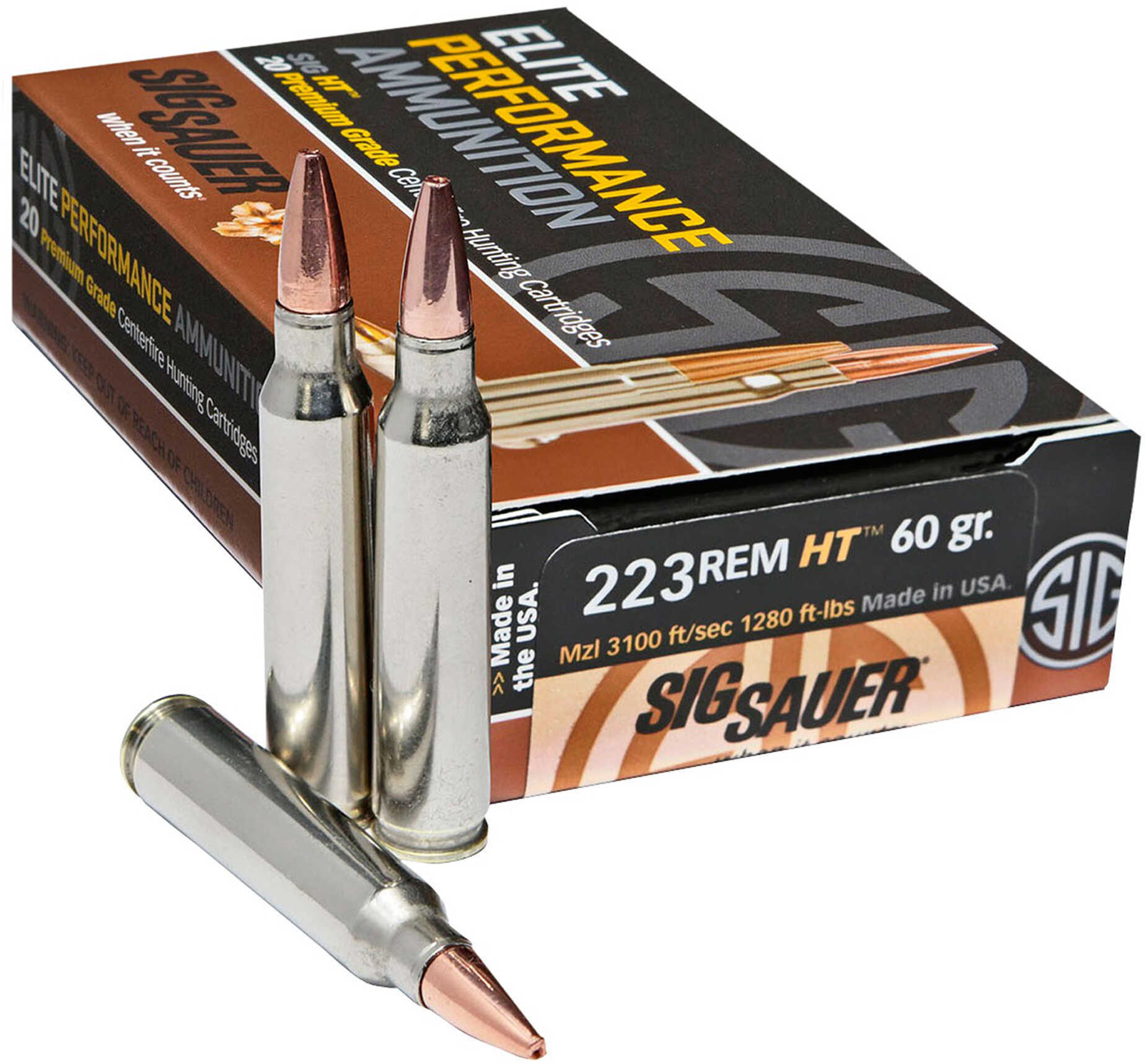 223 Remington 20 Rounds Ammunition Sig Sauer 60 Grain Lead Free