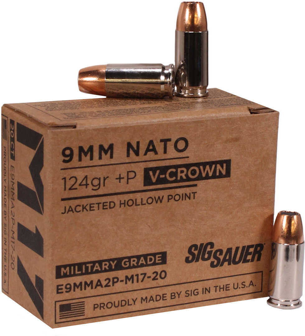 9mm Luger 20 Rounds Ammunition Sig Sauer 124 Grain Jacketed Hollow Point
