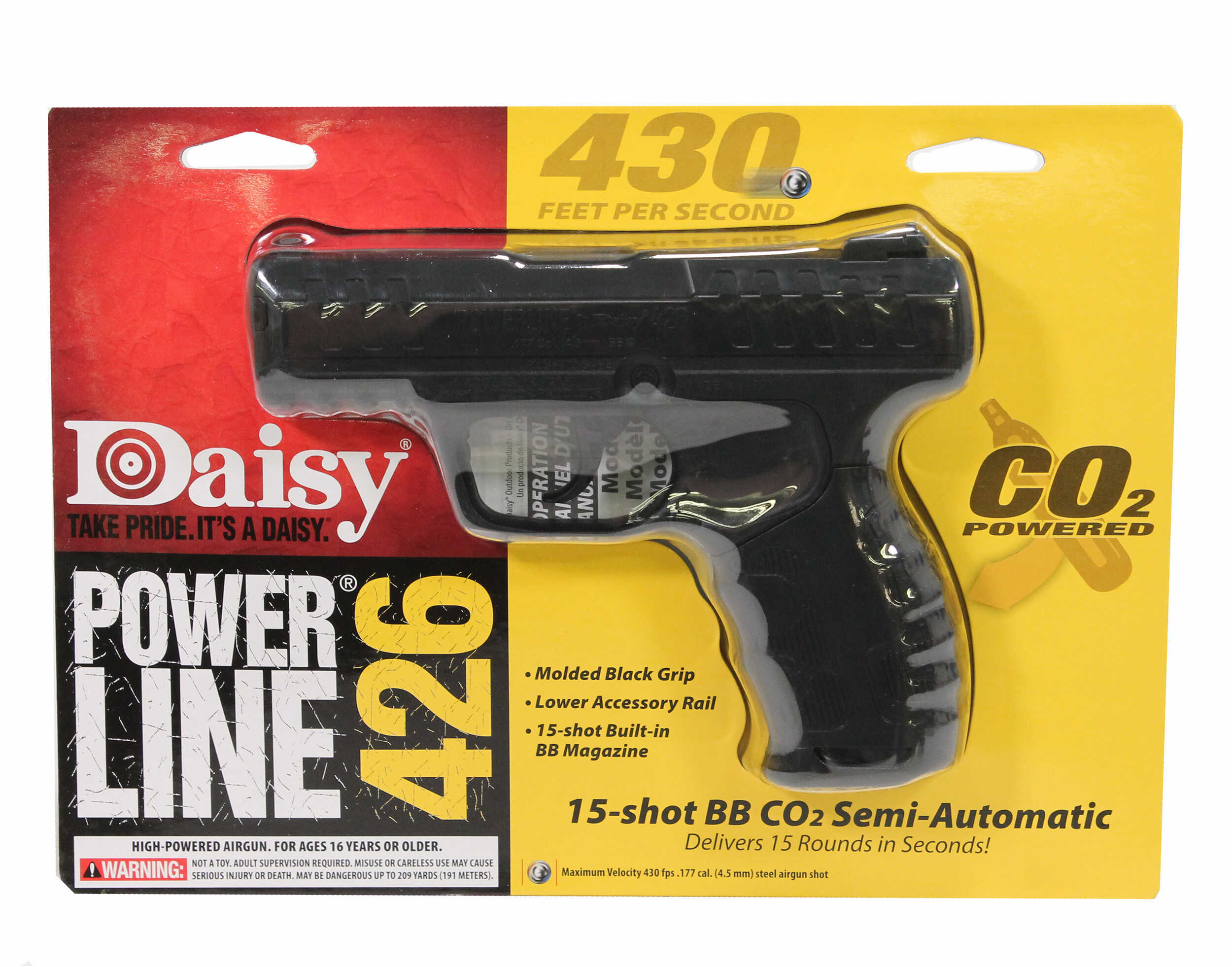 Daisy Outdoor Products Powerline Air Pistol Model 426 .177 Caliber BBs Black Polymer Grips Matte Md: 980426-44