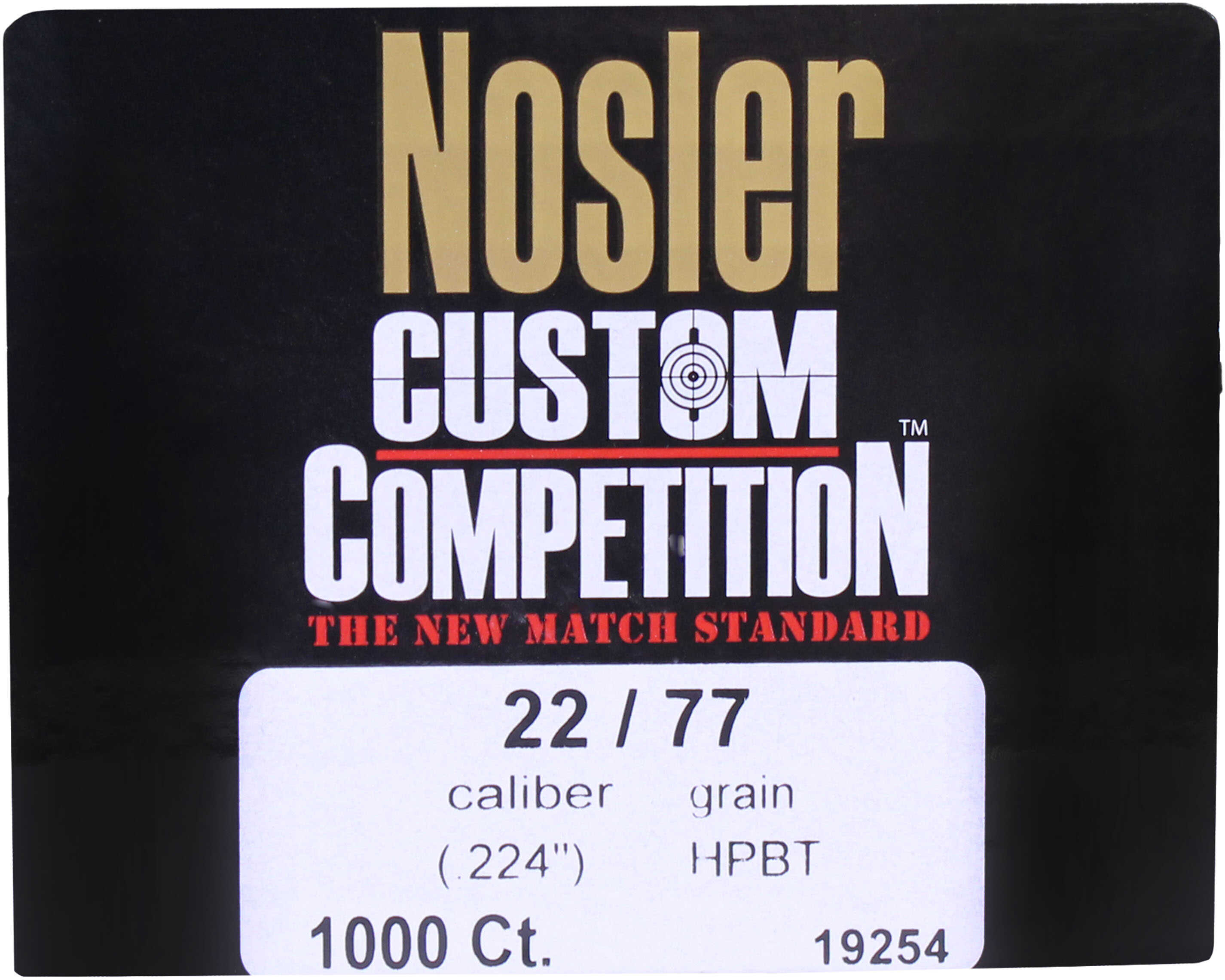 Nosler 22 Caliber (.224) 77 Grains Custom Competition HPBT (Per 1000) 19254