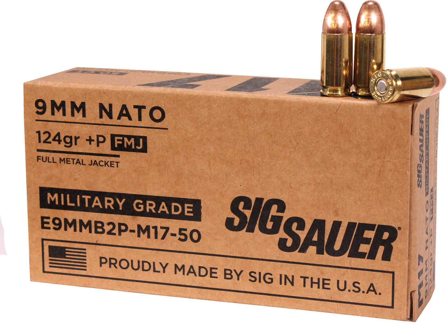 9mm Luger 50 Rounds Ammunition Sig Sauer 124 Grain Full Metal Jacket