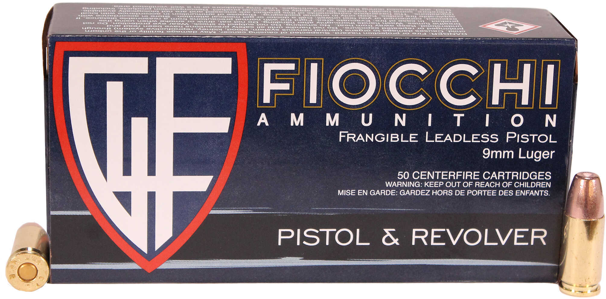 9mm Luger 50 Rounds Ammunition Fiocchi Ammo 100 Grain Non-Tox Frangible