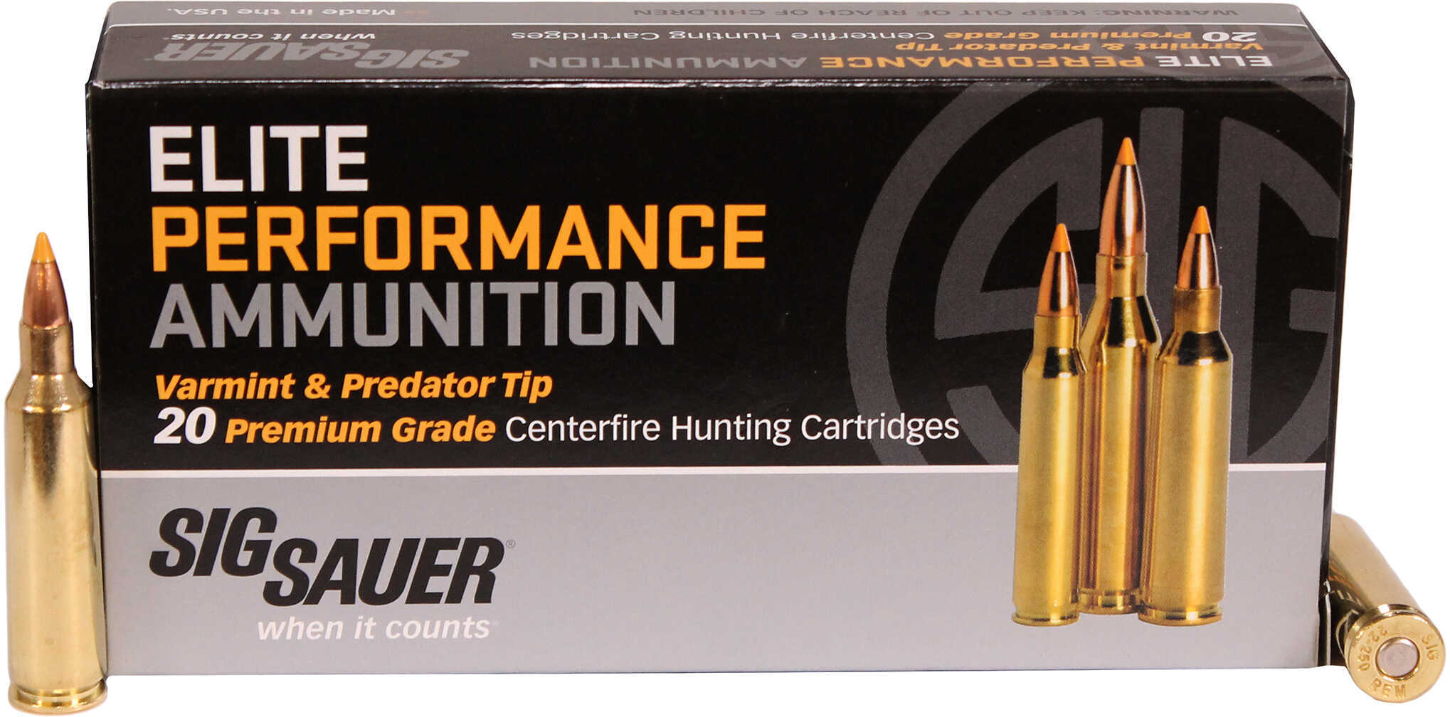 22-250 Remington 20 Rounds Ammunition Sig Sauer 40 Grain Tipped Hollow Point