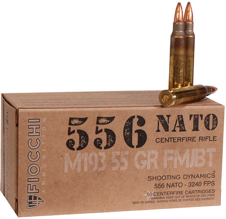 5.56mm Nato 50 Rounds Ammunition Fiocchi Ammo 55 Grain Full Metal Jacket Boat Tail