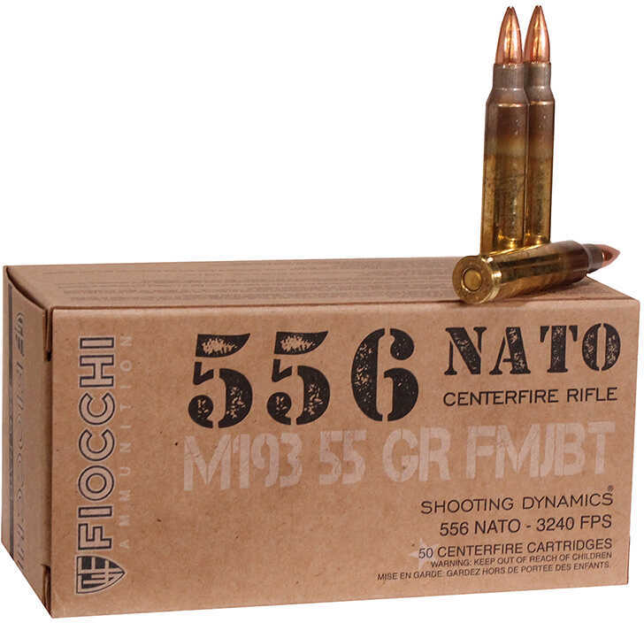 Fiocchi 5.56mm NATO 50 Rounds Ammo - 55 Grain FMJ BT for Tactical Power