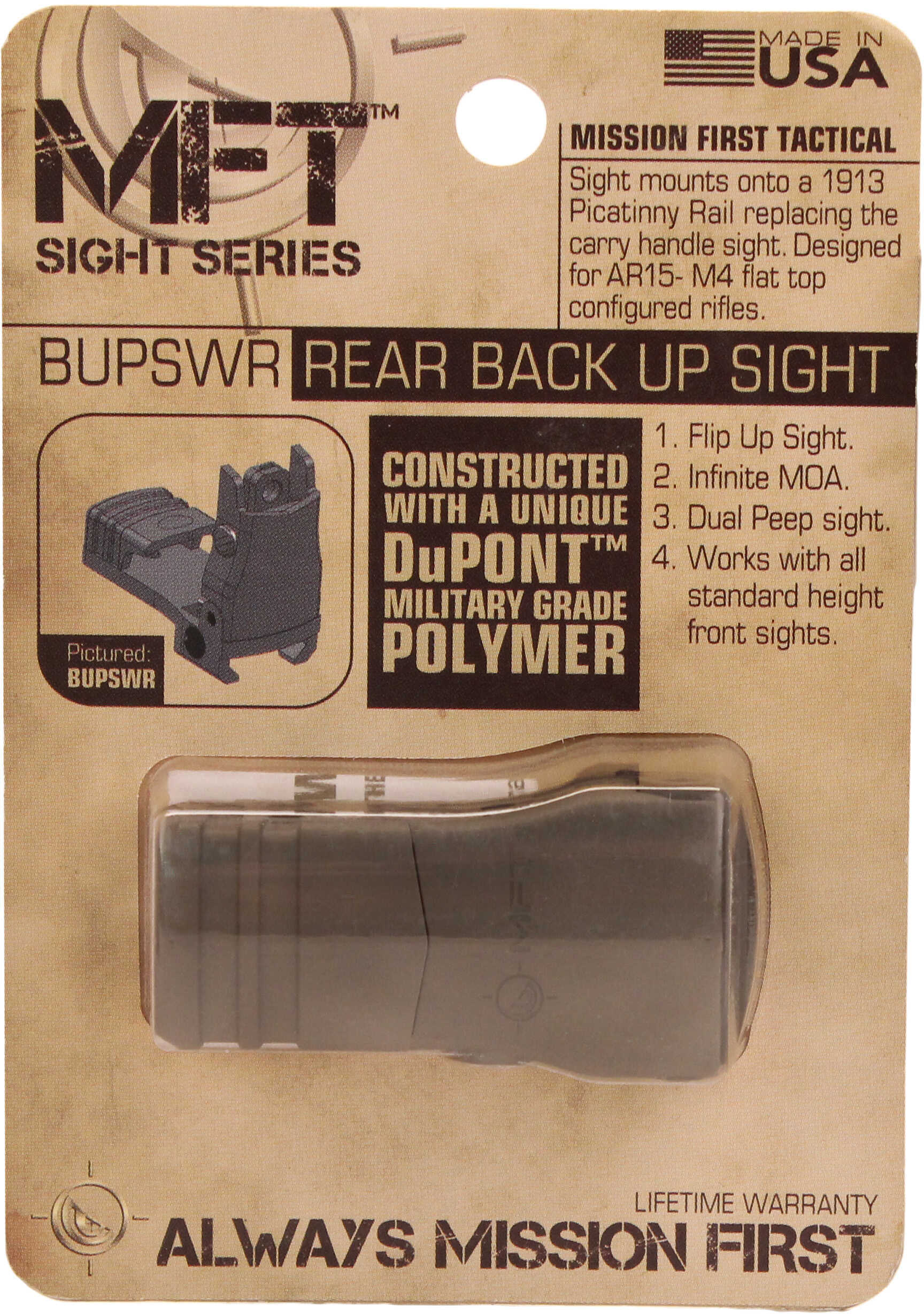 Mission First Tactical Rear Backup Sight Polymer Flip Up Adjustable Wind Scorched Dark Earth Md: BUPSWRSDE