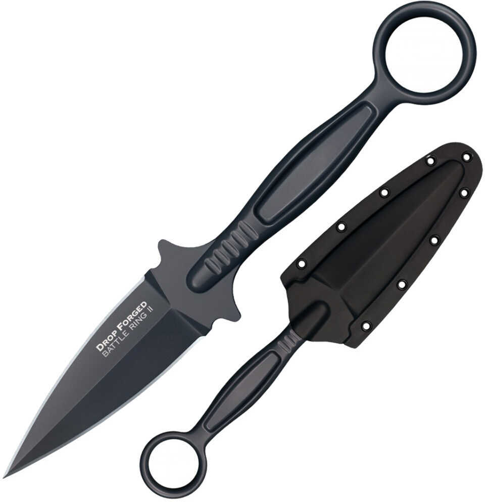 Cold Steel Drop Forged Fixed Knife Battle Ring II, 3 1/2" Grey Teflon Coated Blade, Secure-Ex Sheath with Ulti-Clip
