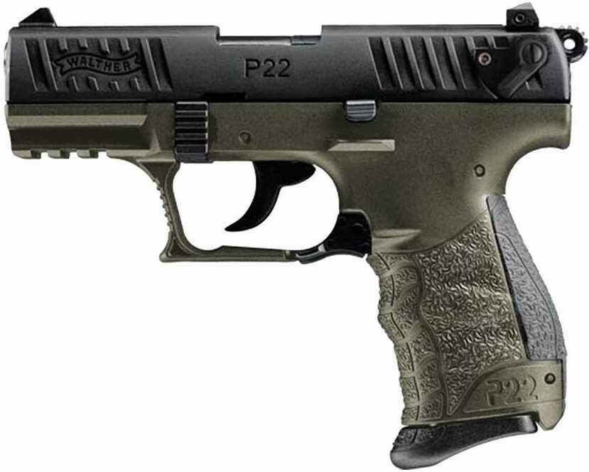 Walther Arms P22 Q 22 Long Rifle (LR) 3.42" Barrel 10 Round Capacity OD Green Grip Polymer Frame Black Slide