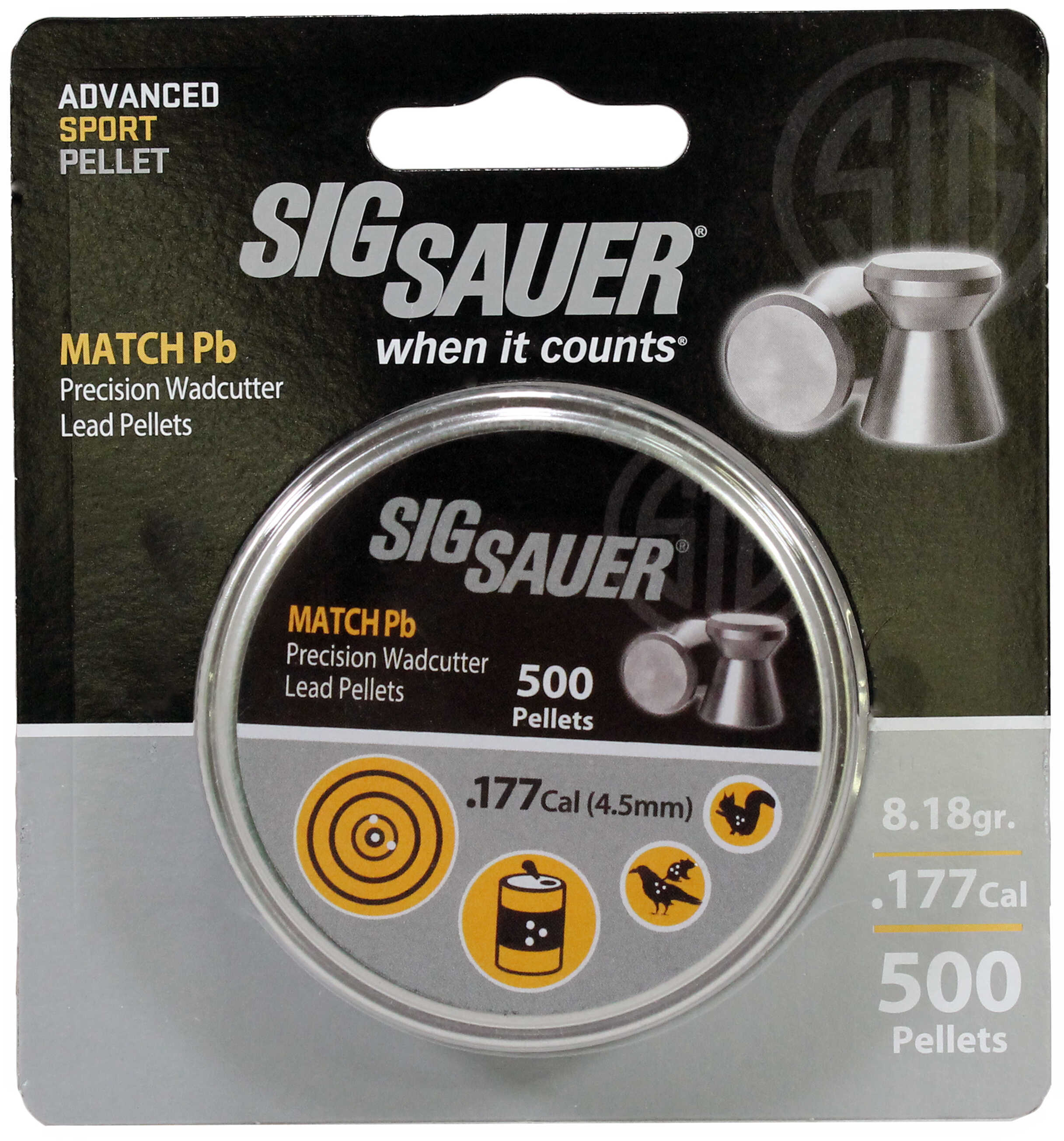 Sig Sauer Match Pellets, .177 Caliber, Per 500 Md: AIR-AMMO-MATCH-PB-177-500