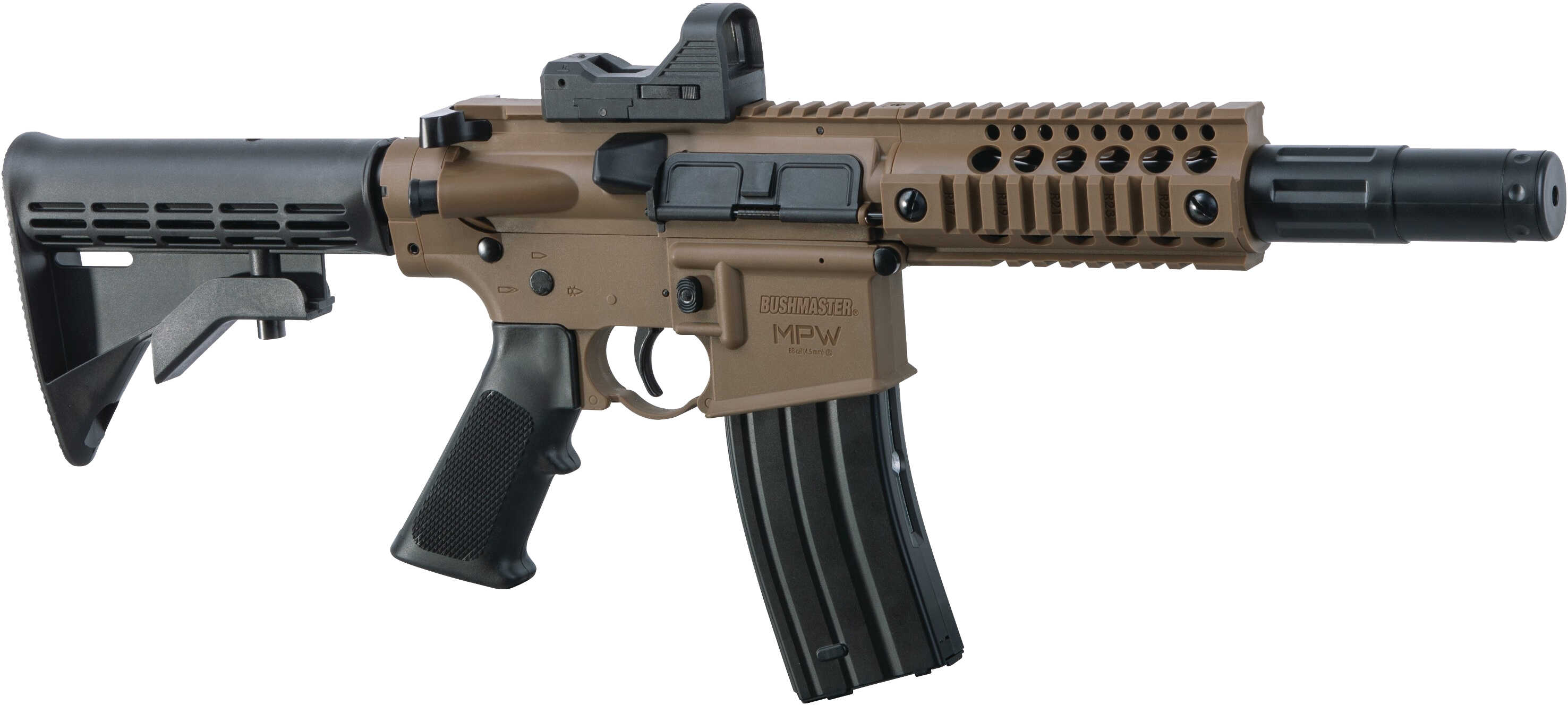 Crosman Bushmaster MPW Full Auto BB Gun, CO2-Powered with a Red Dot Sight