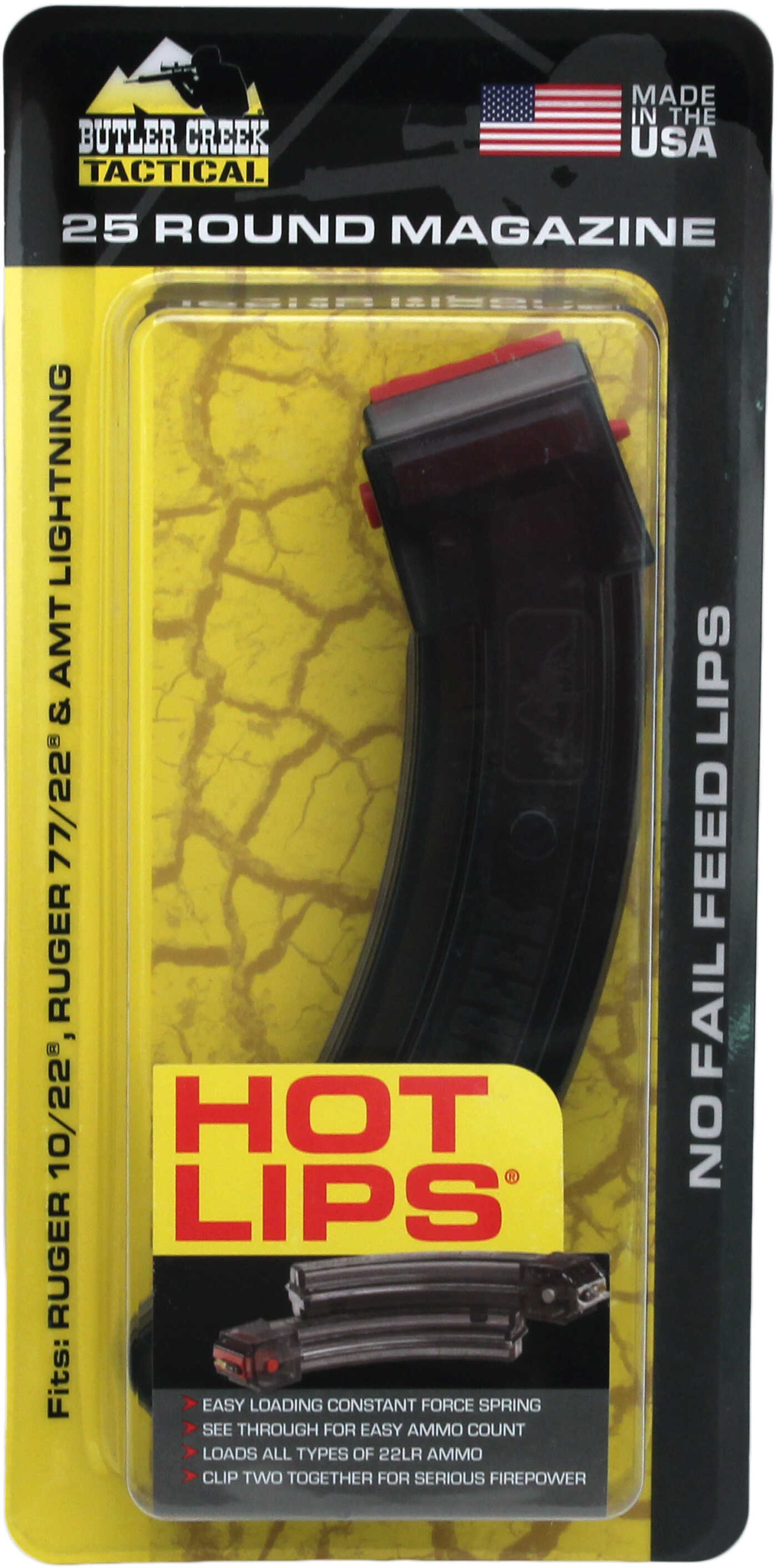 Butler Creek Hot LIPS Ruger 10/22 22 Long Rifle Magazine 25 Round Smoke, Model: EXP 25/22S