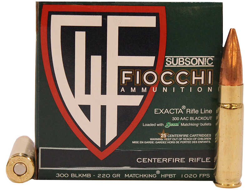 300 AAC Blackout 25 Rounds Ammunition Fiocchi Ammo 220 Grain Jacketed Hollow Point