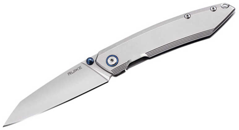 RUIKE Knives Wharncliffe Frame Lock Folding Knife, 3.25" Satin Blade, Silver Handle