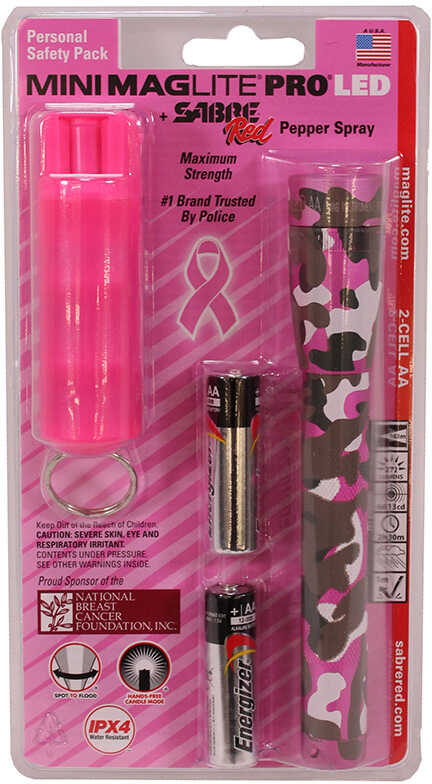 Maglite Mini with Sabre Pepper Spray NBCF PCB Pink
