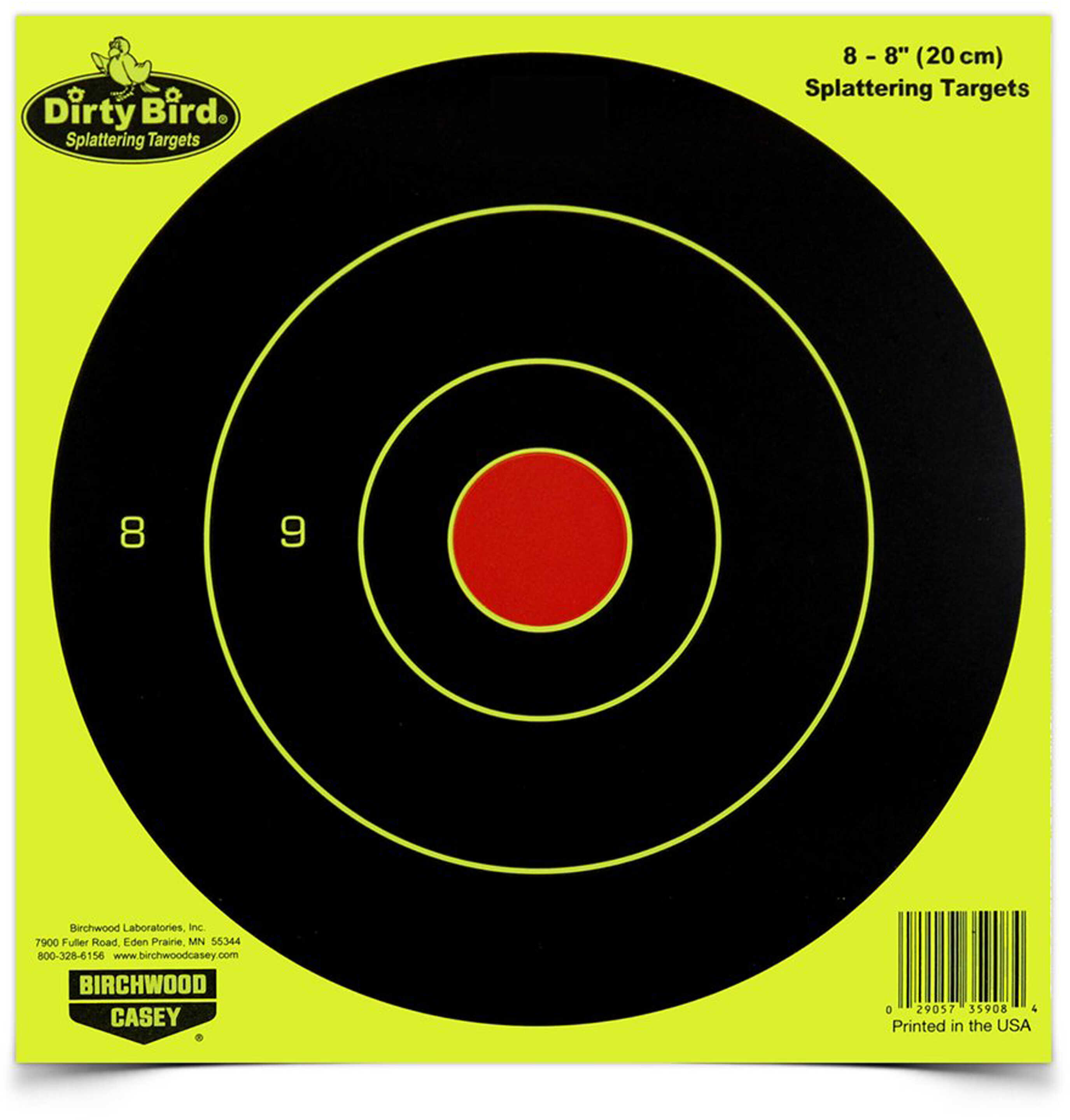 Birchwood Casey Dirty Bird Chartreuse Bull's Eye Target 8", Per 8 35908