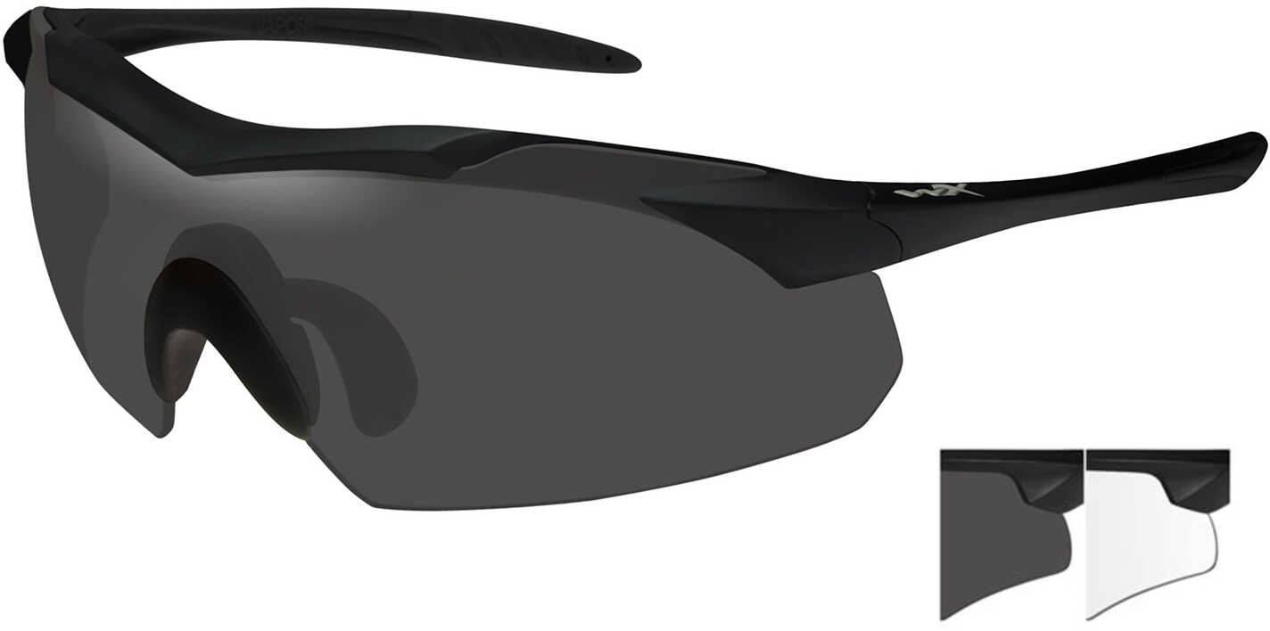 Wiley X WX Vapor Sunglasses Matte Black Frame and Smoke Gray and Clear Lens