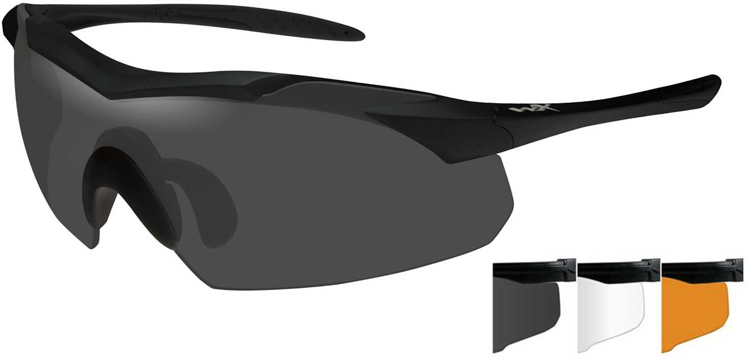 Wiley X WX Vapor Sunglasses Matte Black Frame, Light Rust, Smoke Grey, and Clear Lens