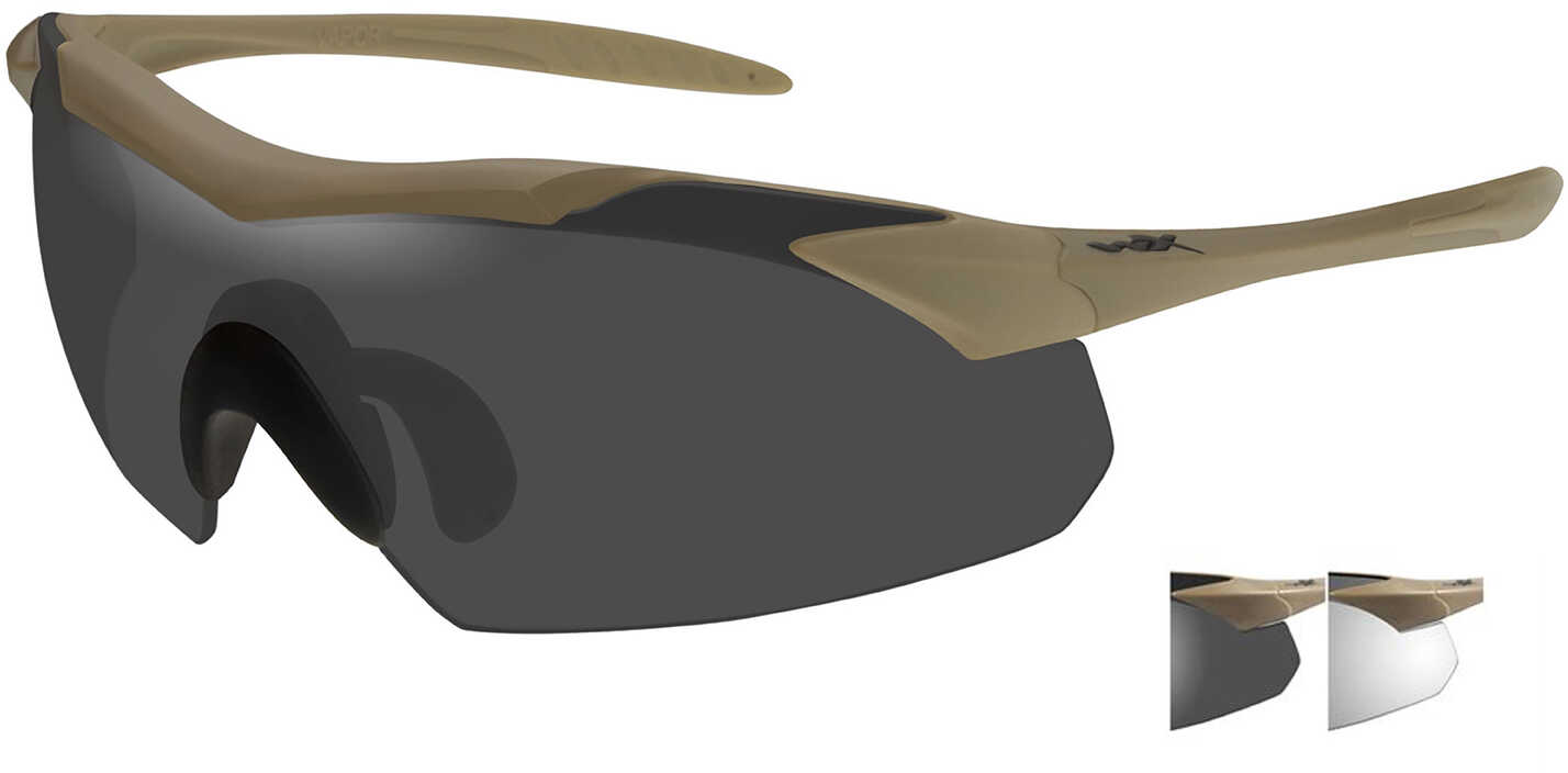 Wiley X WX Vapor Sunglasses Tan 499 Frame, Smoke Grey and Clear Lens