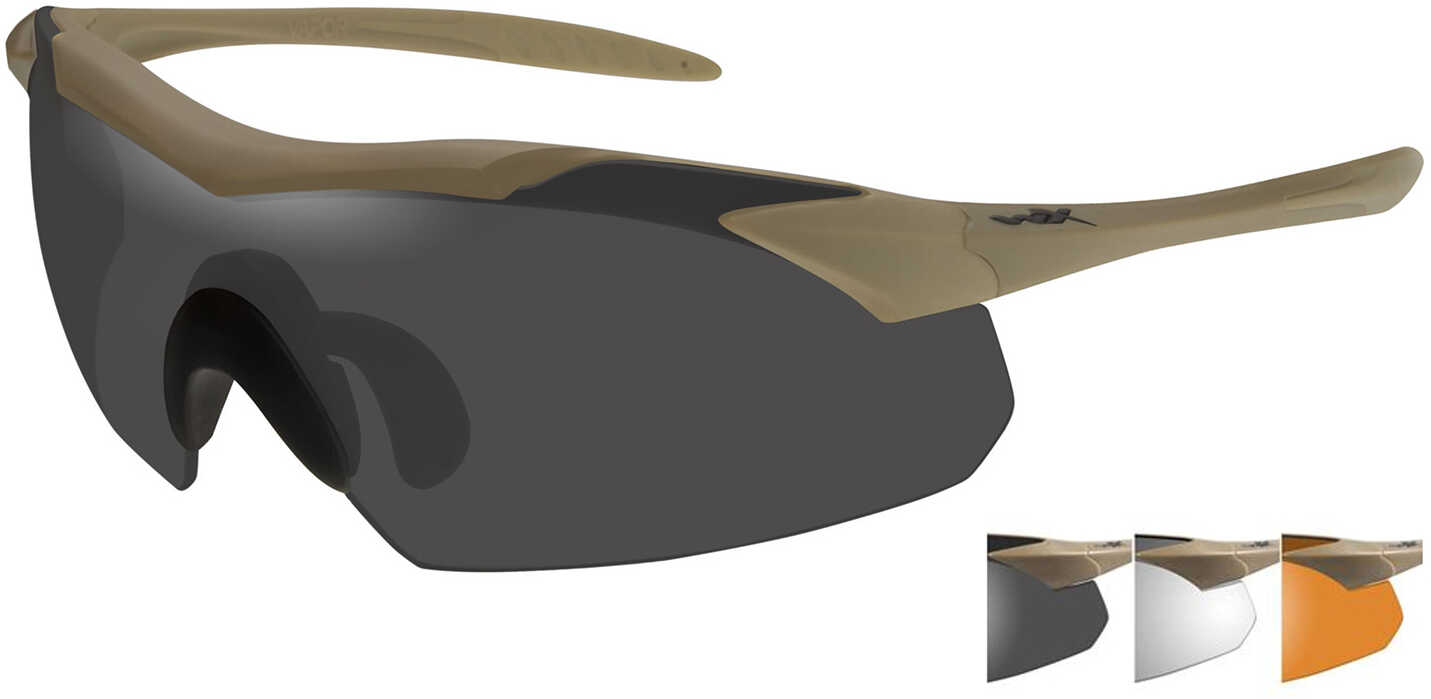 Wiley X WX Vapor Sunglasses Tan 499 Frame, Light Rust, Smoke Grey, and Clear Lens