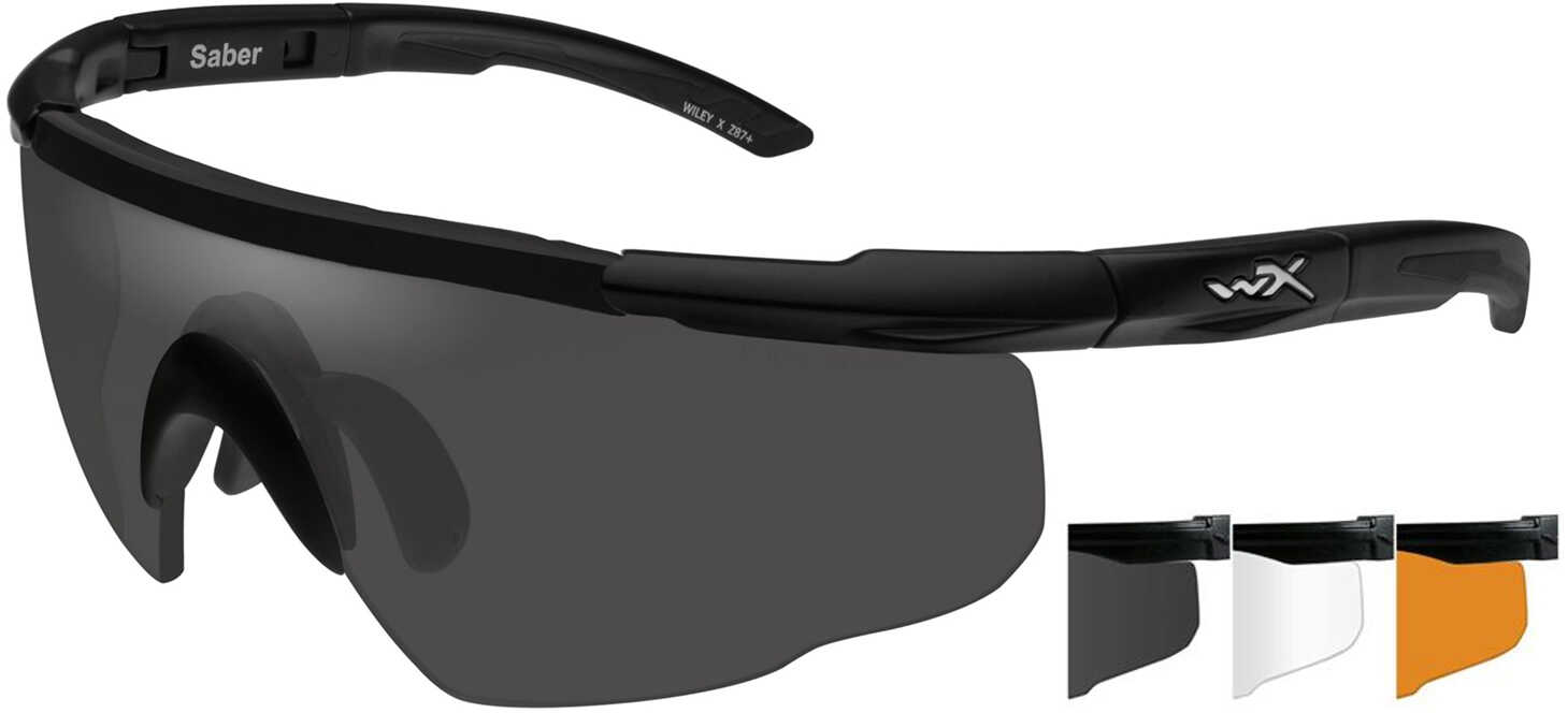 Wiley X Saber Advanced Sunglasses Matte Black Frame, Light Rust, Smoke Grey, and Clear Lens