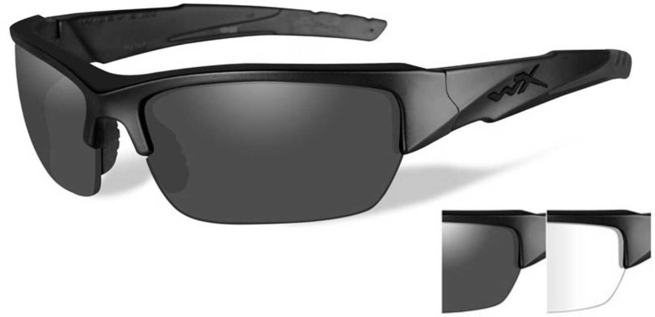 Wiley X WX Valor Sunglasses Matte Black Frame, Smoke Gray and Clear Lens